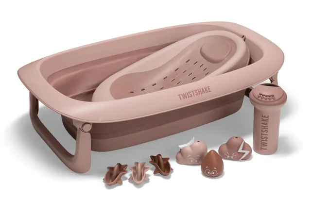 twistshake-babybadewanne-v2-set-faltbare-badewanne-mit-badekissen-sp-ler-30l-ros image 1