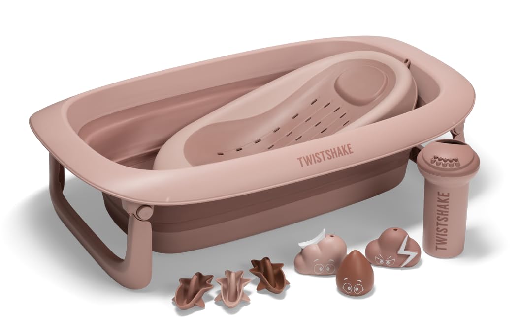 twistshake-babybadewanne-v2-set-faltbare-badewanne-mit-badekissen-sp-ler-30l-ros image 1