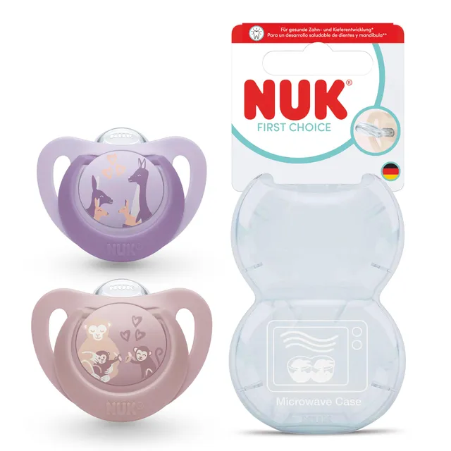 nuk-first-choice-baby-schnuller-6-18-monate-orthodontisch-affe-k-nguru-2-st-ck image 1