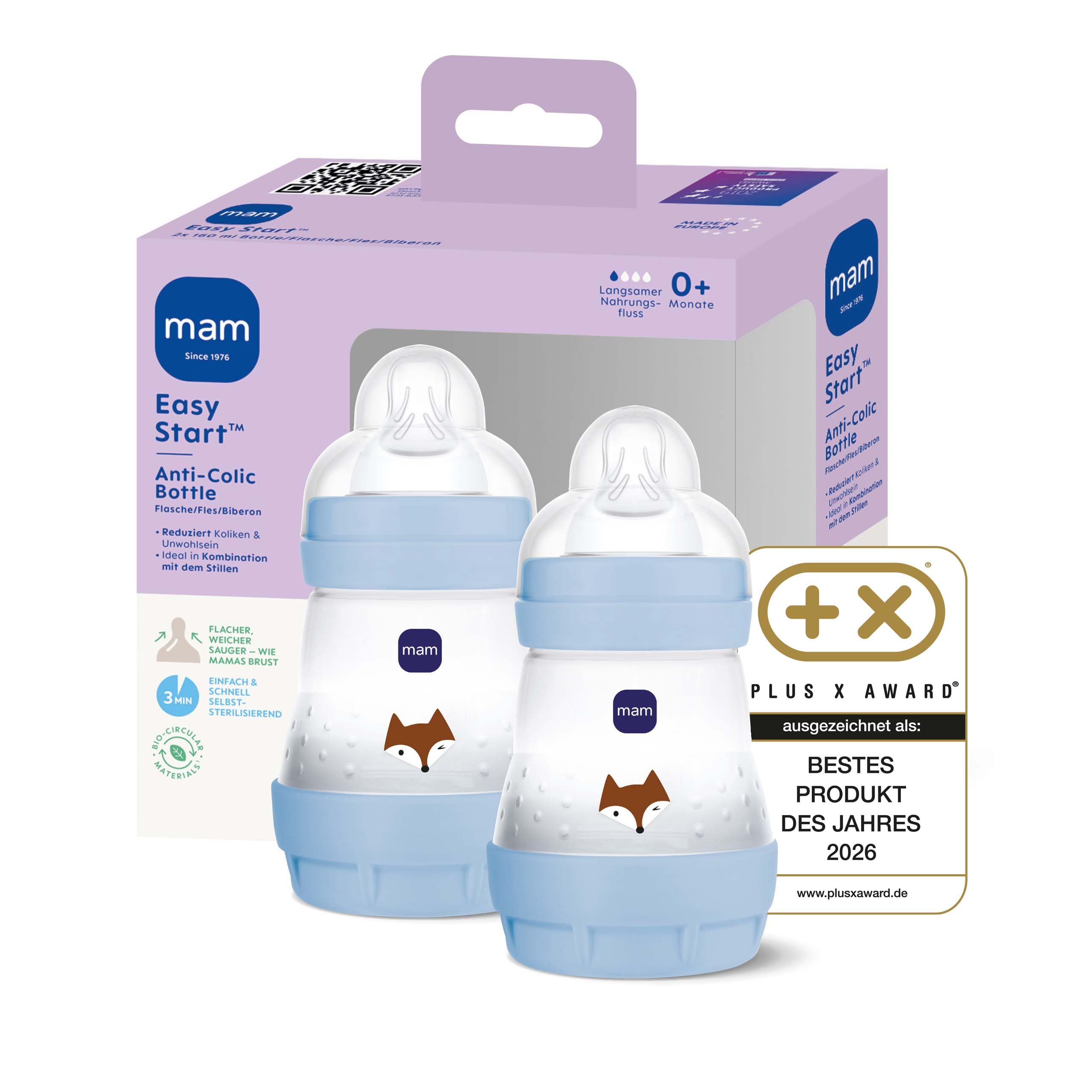 mam-easy-start-anti-colic-babyflasche-2x-160-ml-0-monate-gr-1-fuchs-selbststeril image 1