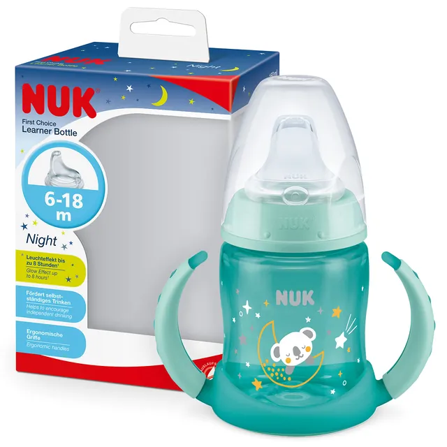 nuk-first-choice-trinklernbecher-night-150-ml-leuchtet-im-dunkeln-mit-haltegriff image 1