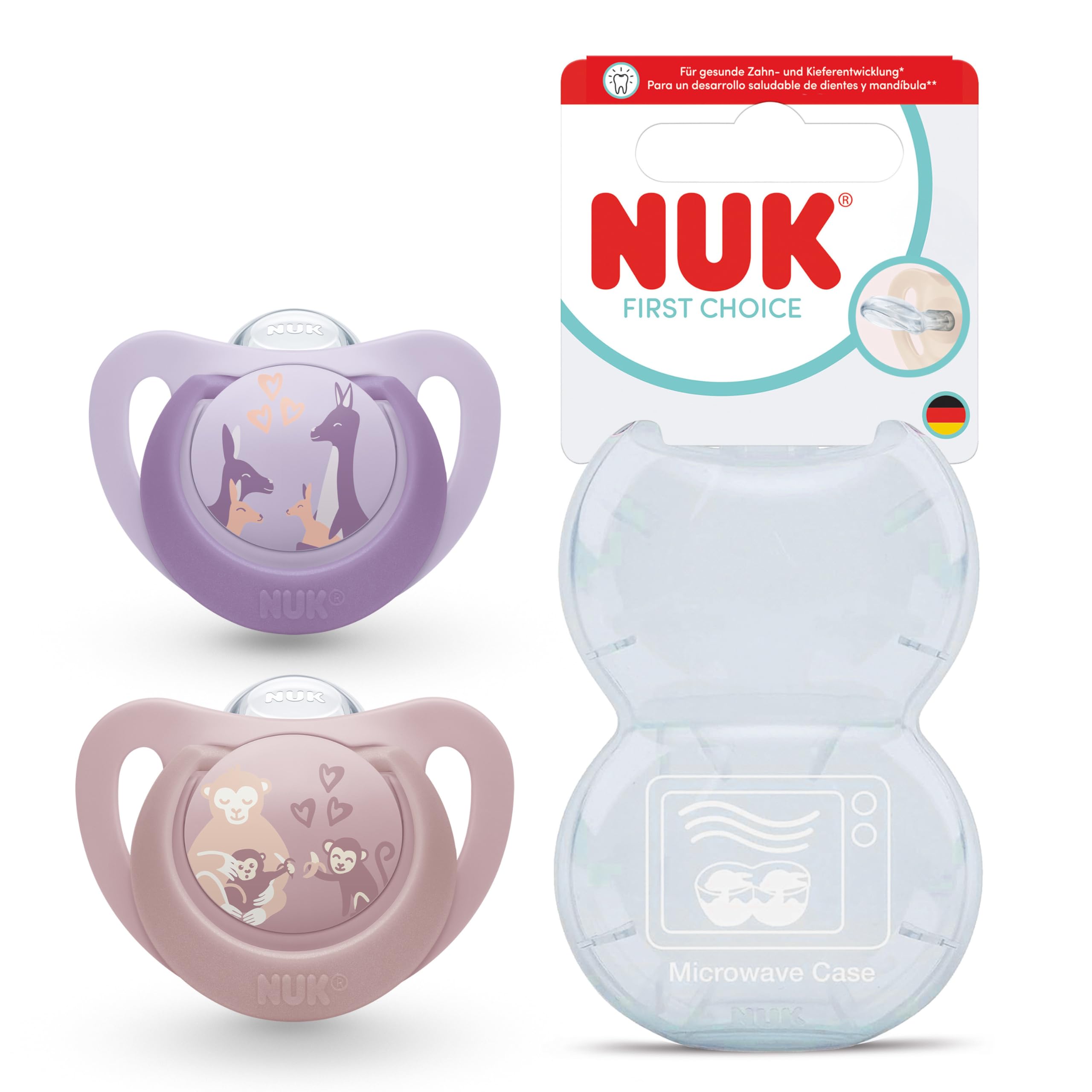 nuk-first-choice-baby-schnuller-6-18-monate-orthodontisch-affe-k-nguru-2-st-ck image 1