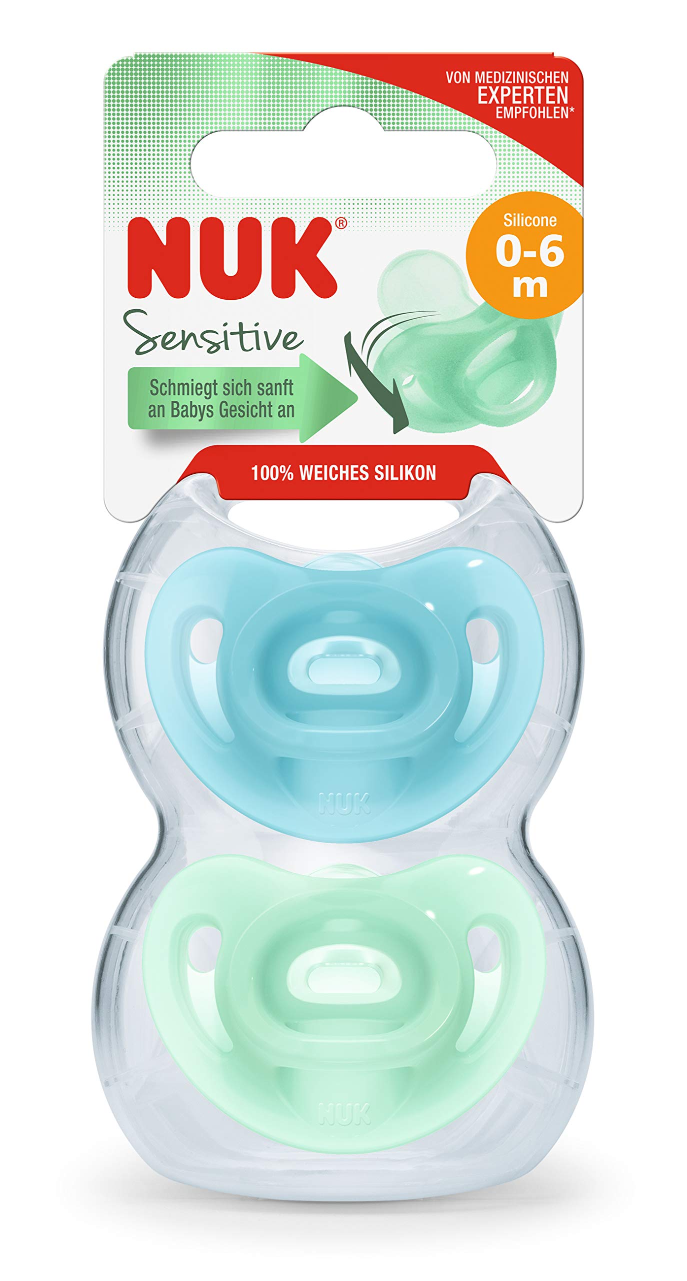 nuk-sensitive-schnuller-0-6-monate-100-silikon-bpa-frei-blau-gr-n-2-st-ck image 2