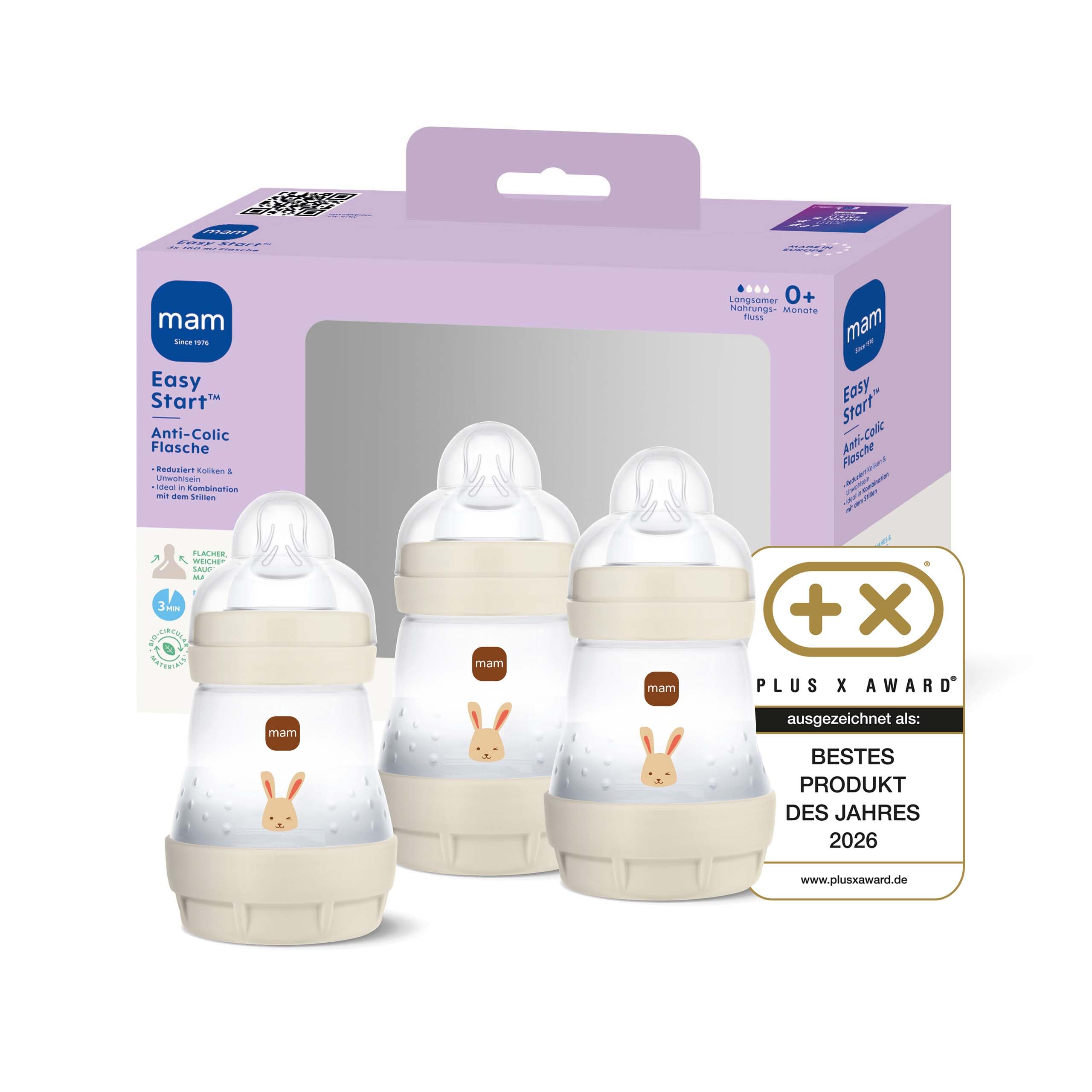 mam-easy-start-anti-colic-babyflasche-3x-160-ml-0-monate-gr-1-hase-selbststerili image 1