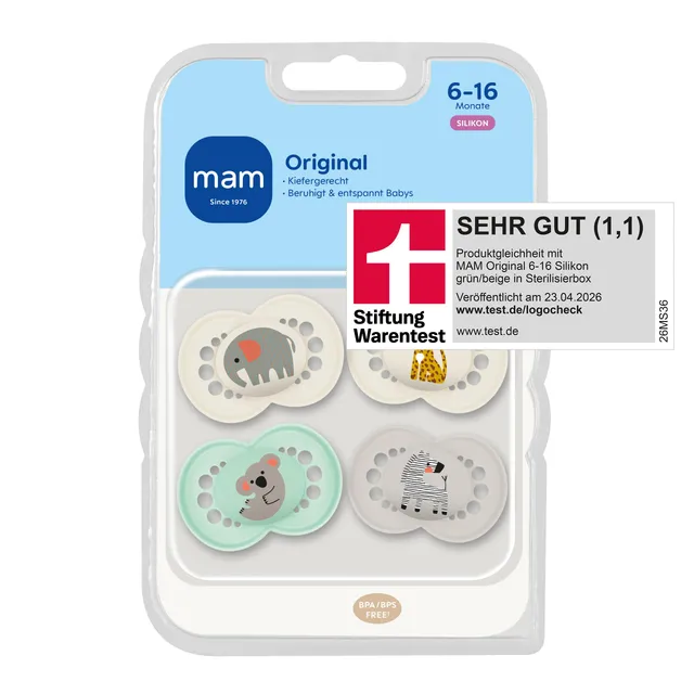 mam-original-schnuller-6-16-monate-4er-set-elefant-leopard-zahnfreundlicher-skin image 1