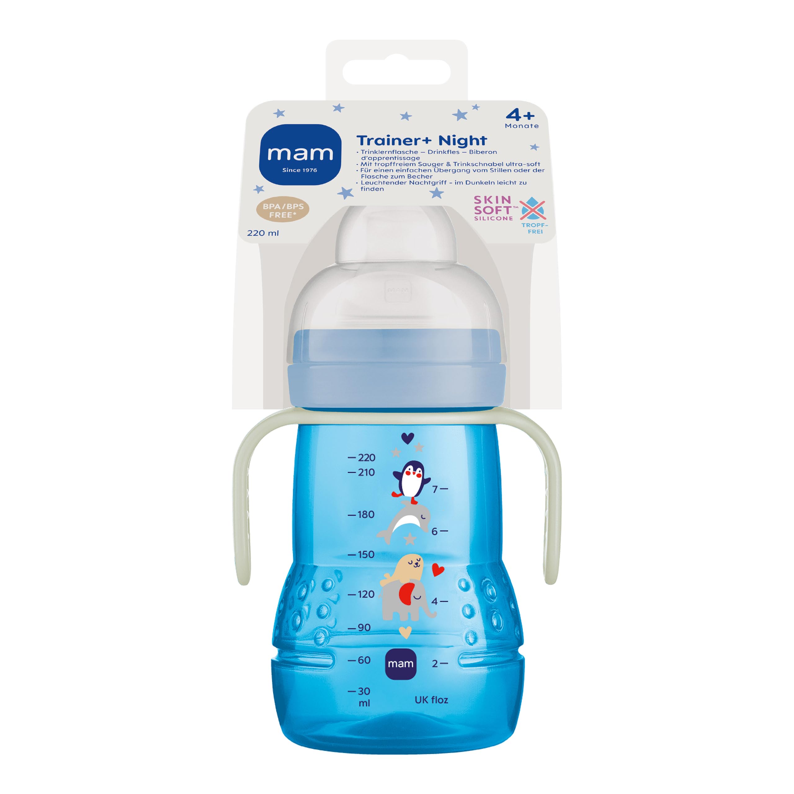 mam-trainer-night-trinklernbecher-220-ml-leuchtender-griff-4-monate-elefant image 2