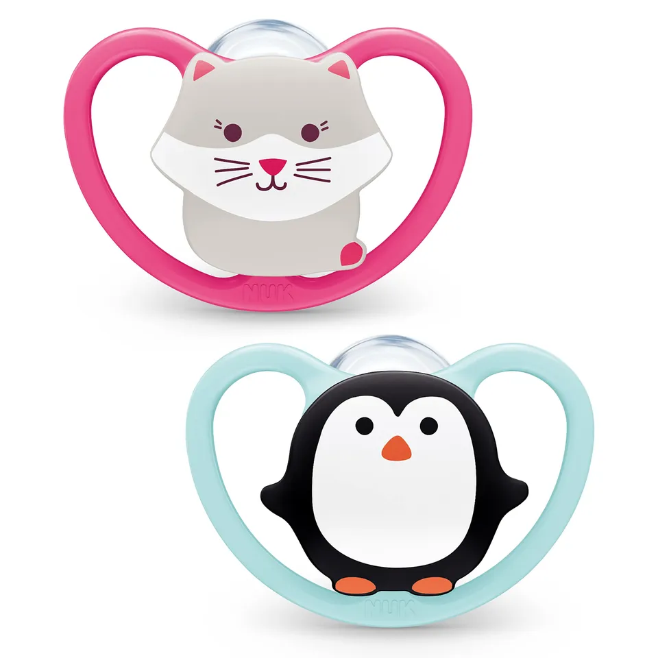 nuk-space-schnuller-6-18-monate-extra-bel-ftung-bpa-freies-silikon-katze-pinguin image 1