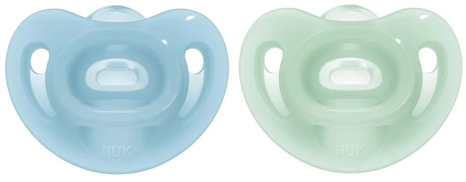 nuk-sensitive-schnuller-0-6-monate-100-silikon-bpa-frei-blau-gr-n-2-st-ck image 1