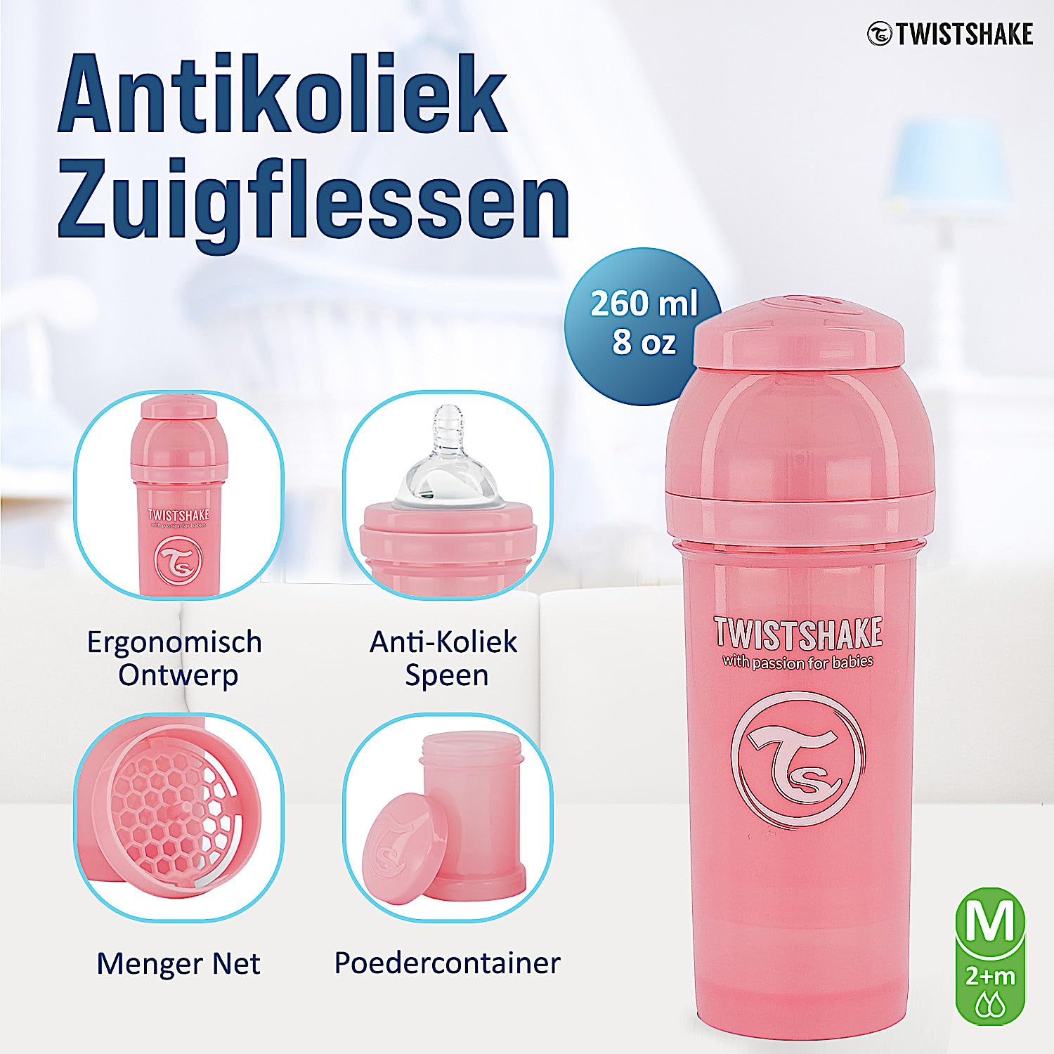 twistshake-anti-kolik-babyflasche-mit-milchpulverbeh-lter-und-mixer-260-ml-rosa- image 2