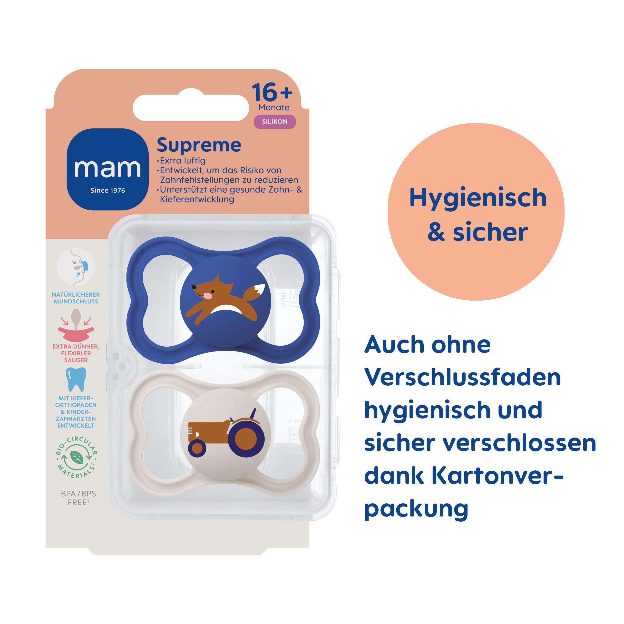 mam-supreme-schnuller-16-monate-fuchs-traktor-94-akzeptanz-skinsoft-silikon-2-st image 2