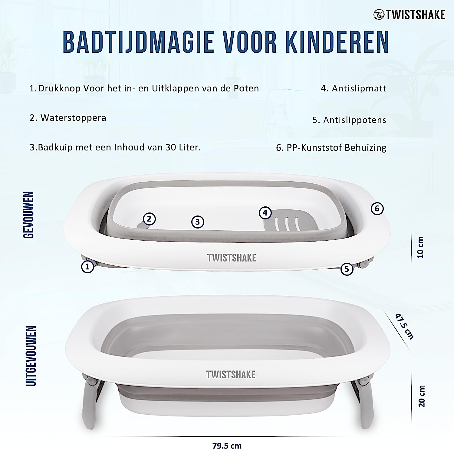 twistshake-faltbare-babybadewanne-rutschfest-30l-grau-wei image 5