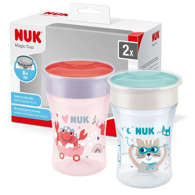 nuk-magic-cup-trinklernbecher-2er-set-8-monate-230-ml-auslaufsicher-360-trinkran image 1