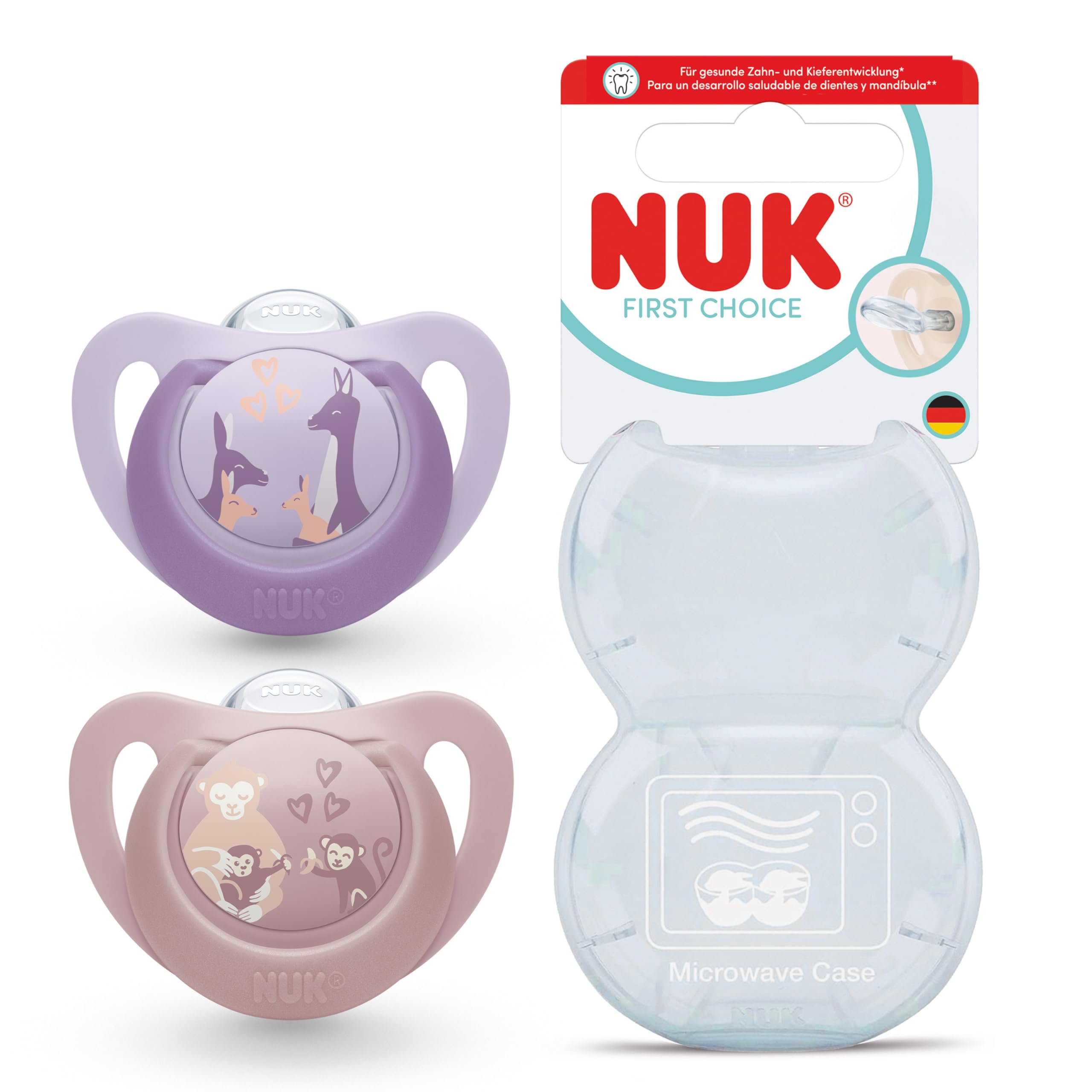 nuk-first-choice-baby-schnuller-18-36-monate-orthodontisch-affe-k-nguru-2-st-ck image 1