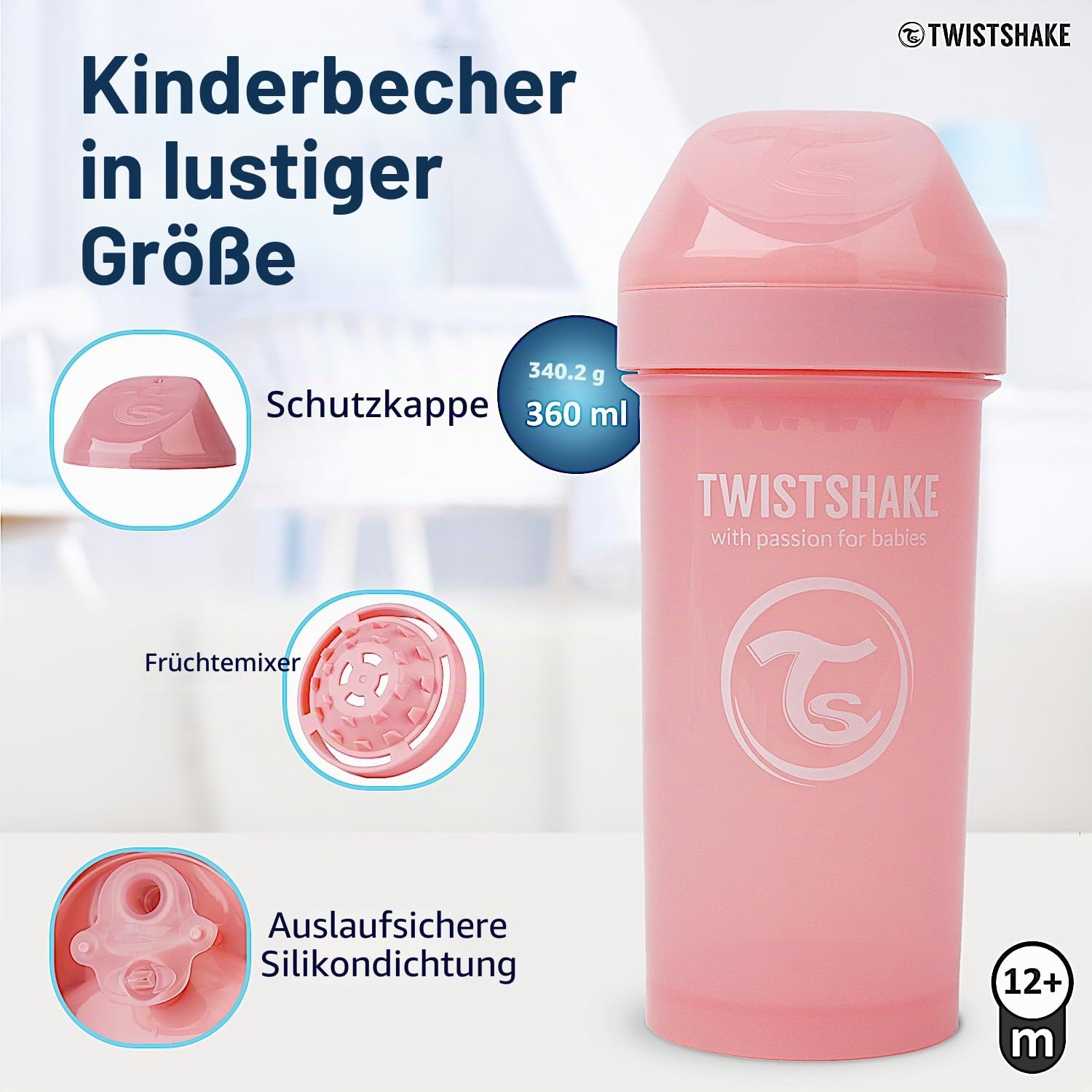 twistshake-kid-cup-trinkbecher-360-ml-auslaufsicher-mit-fruchtmixer-rosa image 2